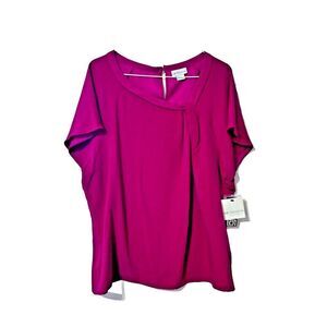 NWT LIZ Claiborne Women's Blouse Top Spanish Rose X-Large Solid Short Sleeve